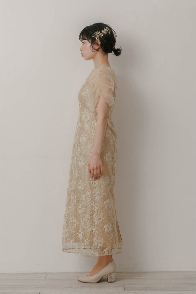 イエローのフラワーチュールギャザードレスの商品画像3