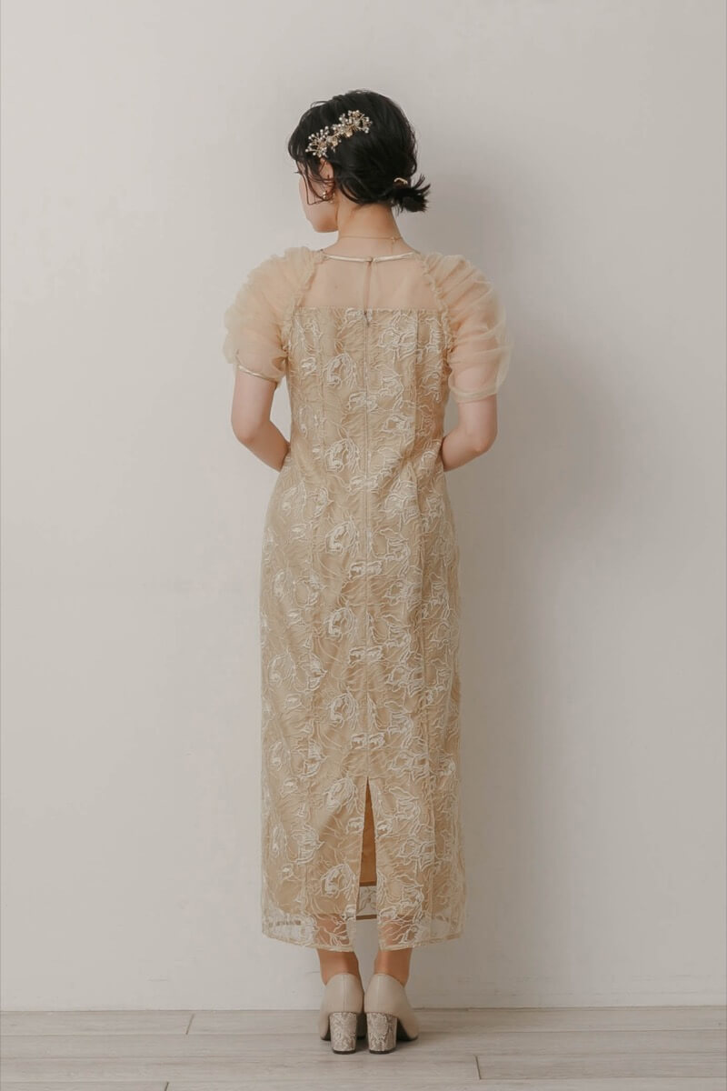 イエローのフラワーチュールギャザードレスの商品画像4