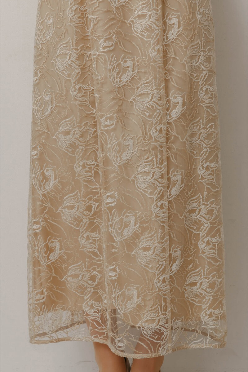 イエローのフラワーチュールギャザードレスの商品画像6