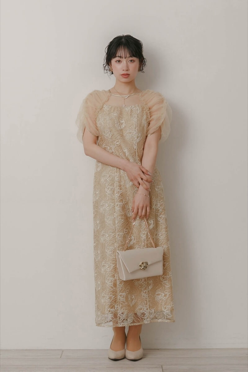 イエローのフラワーチュールギャザードレスの商品画像8