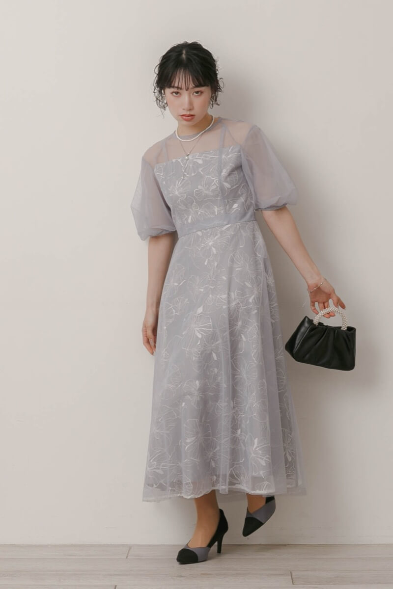 ブルーグレーのチュールスパンコールレースドレスの商品画像12