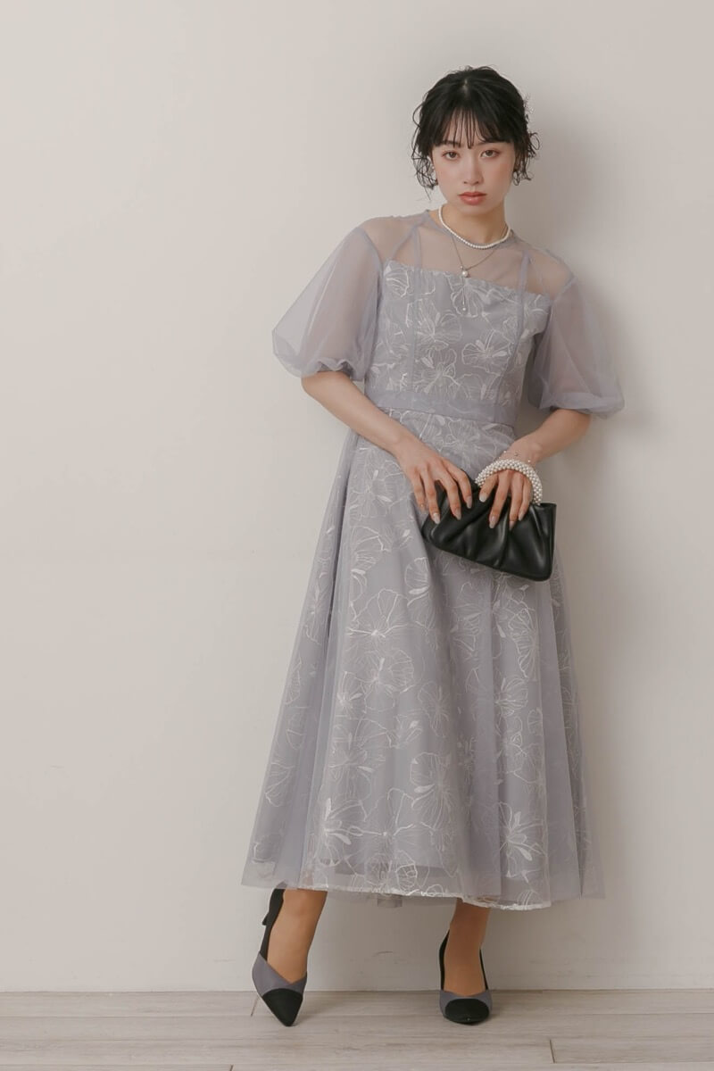 ブルーグレーのチュールスパンコールレースドレスの商品画像8