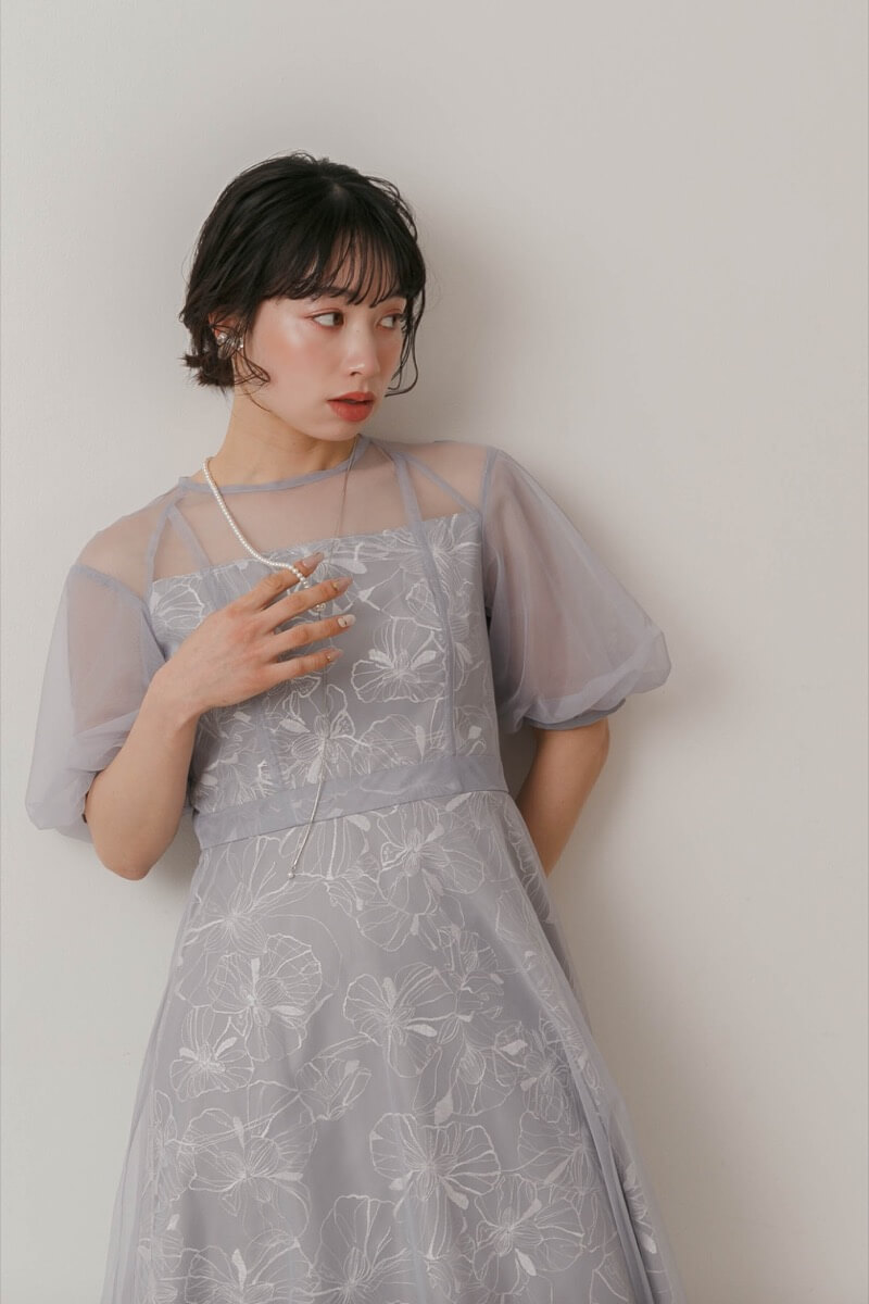 ブルーグレーのチュールスパンコールレースドレスの商品画像9