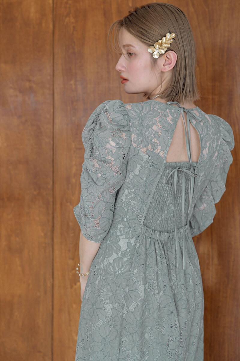 ブルーの総レースダブルバックリボンドレスの商品画像9