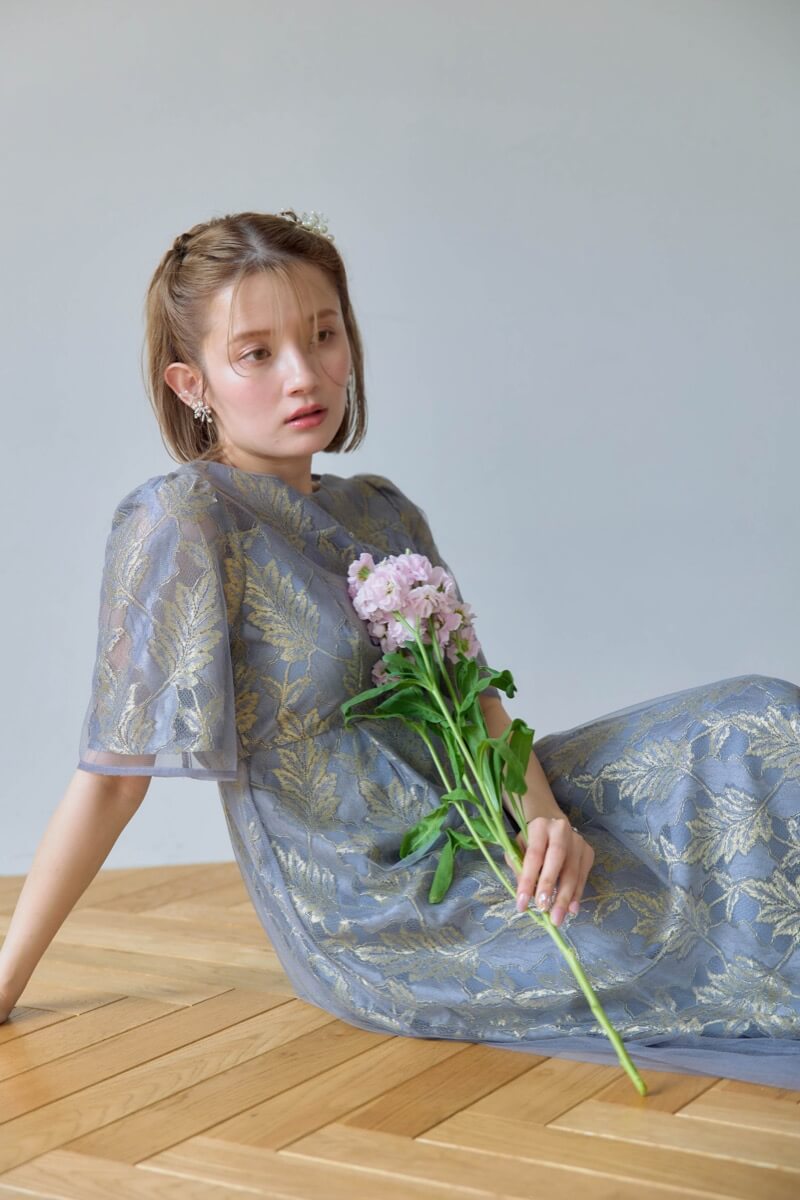 ブルーのラメジャガードドレスの商品画像1 ブルーのラメジャガードドレスの商品画像1