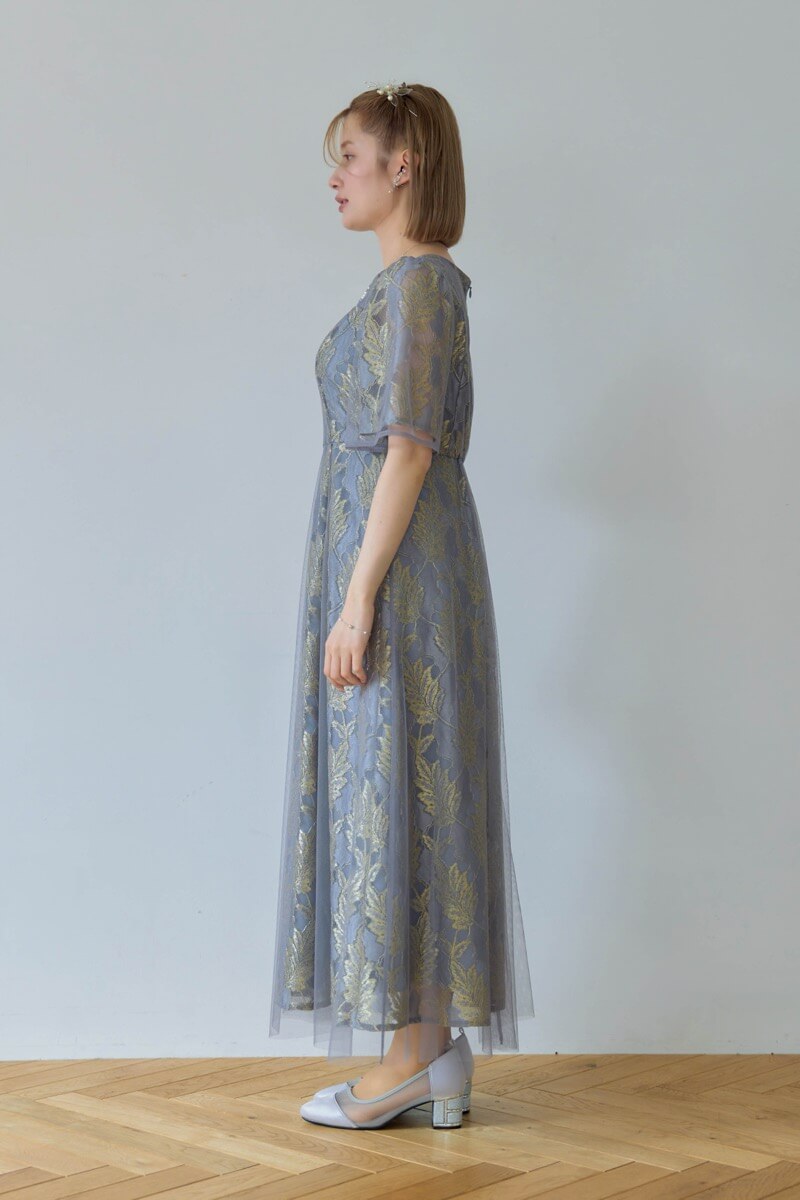 ブルーのラメジャガードドレスの商品画像3 ブルーのラメジャガードドレスの商品画像3