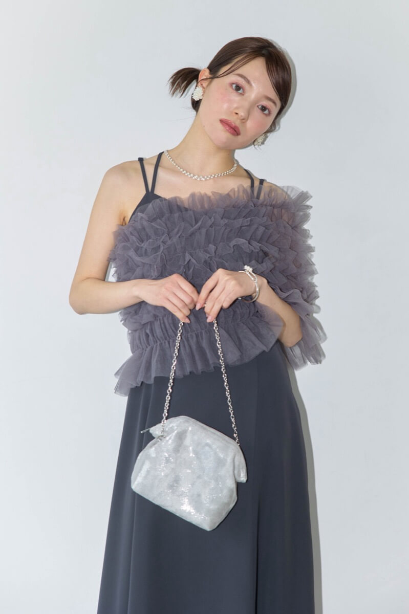 ダークグレーのシャーリングチュールトップス付きドレスの商品画像10 ダークグレーのシャーリングチュールトップス付きドレスの商品画像10