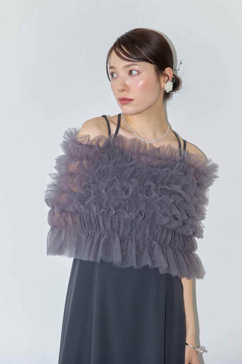 ダークグレーのシャーリングチュールトップス付きドレスの商品画像12 ダークグレーのシャーリングチュールトップス付きドレスの商品画像12