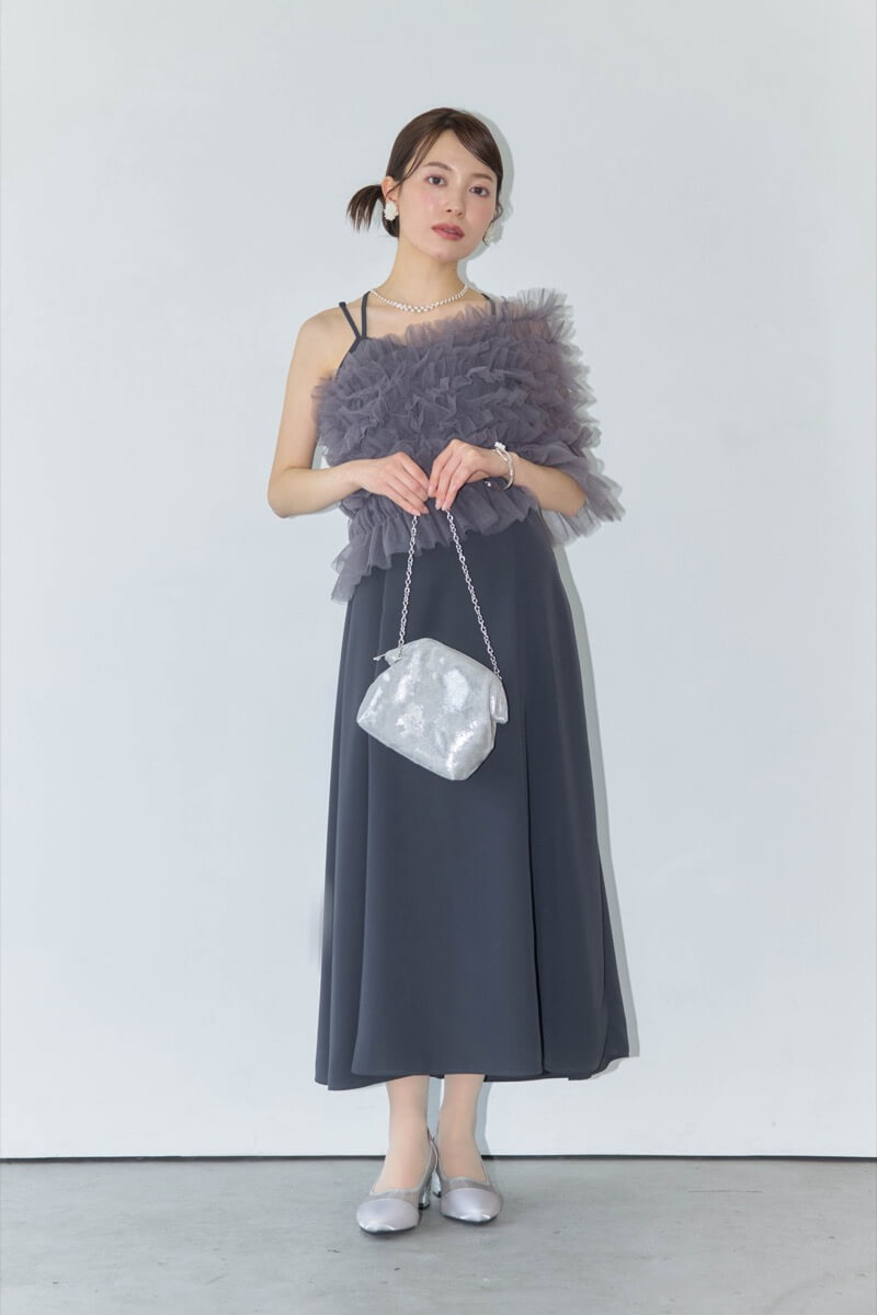 ダークグレーのシャーリングチュールトップス付きドレスの商品画像13 ダークグレーのシャーリングチュールトップス付きドレスの商品画像13