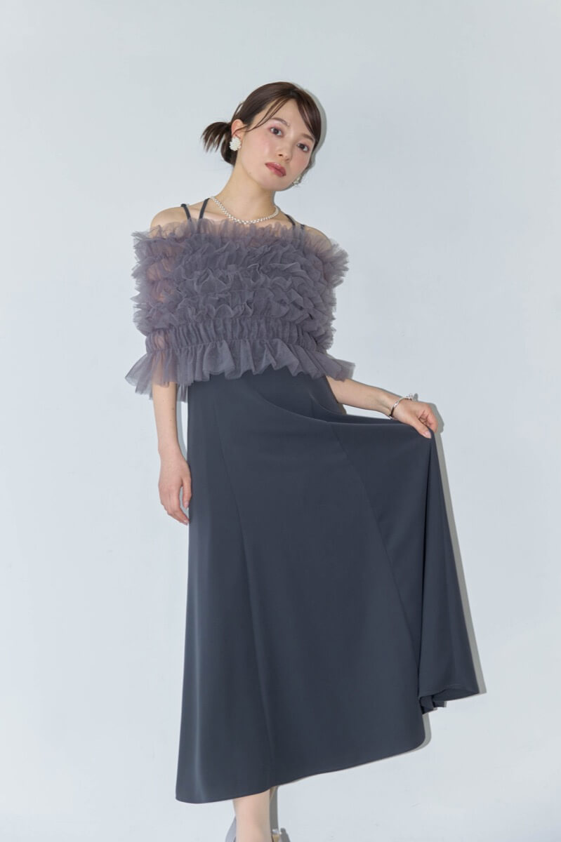 ダークグレーのシャーリングチュールトップス付きドレスの商品画像9 ダークグレーのシャーリングチュールトップス付きドレスの商品画像9