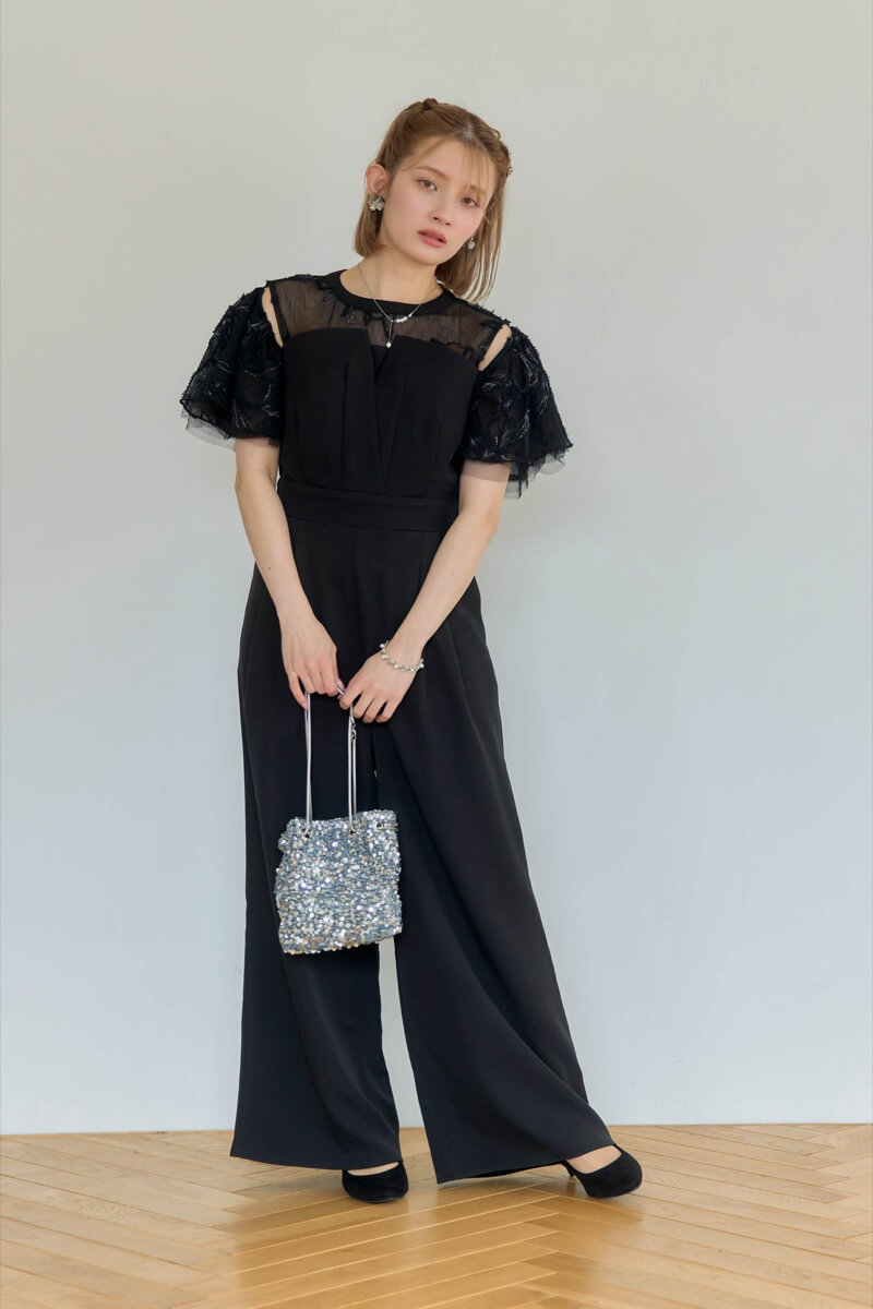 ブラックの2wayフリンジレースドレス