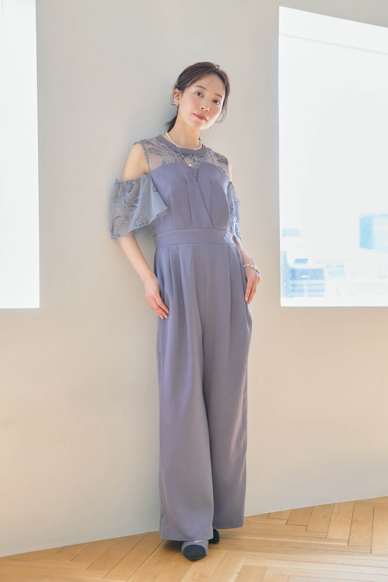 ブルーの2wayフリンジレースドレス