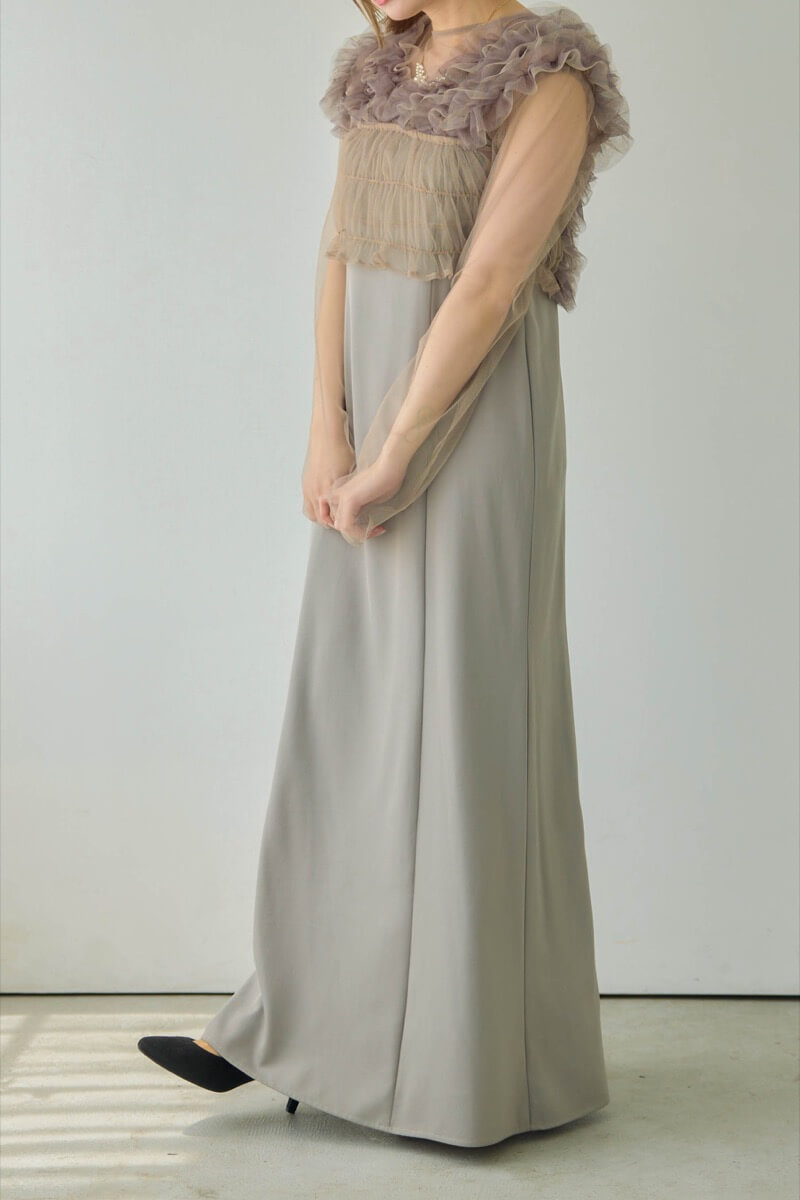 ベージュのMany wayチュールドレスの商品画像10