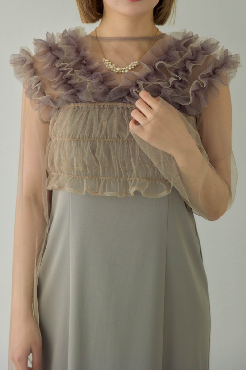 ベージュのMany wayチュールドレスの商品画像6