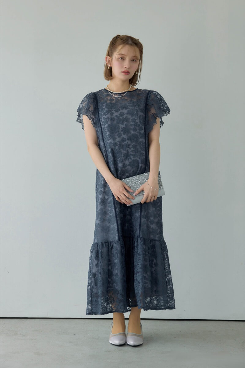 ネイビーのフラワーレースドレスの商品画像9