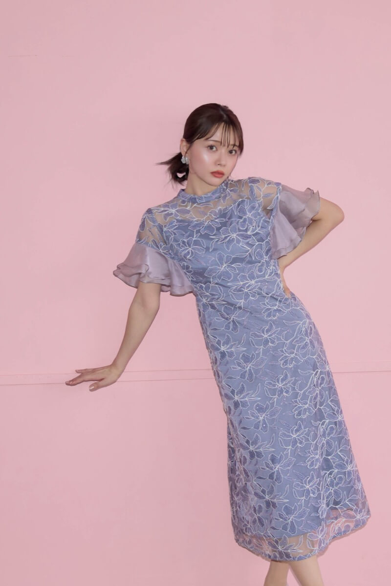 ブルーのフリルスリーブスパンコールドレスの商品画像1 ブルーのフリルスリーブスパンコールドレスの商品画像1