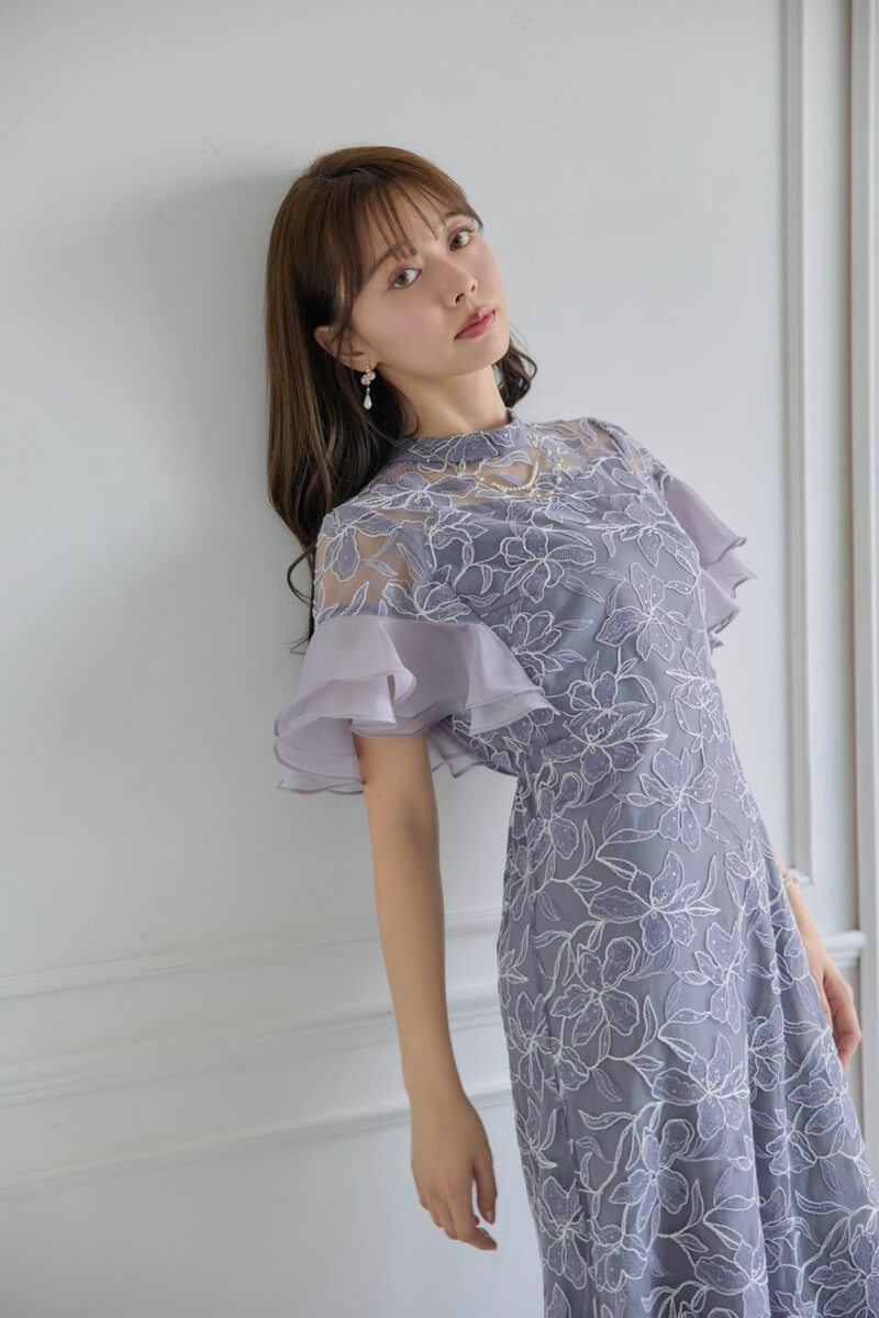 ブルーのフリルスリーブスパンコールドレスの商品画像10 ブルーのフリルスリーブスパンコールドレスの商品画像10