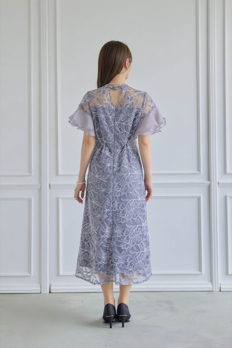 ブルーのフリルスリーブスパンコールドレスの商品画像4 ブルーのフリルスリーブスパンコールドレスの商品画像4