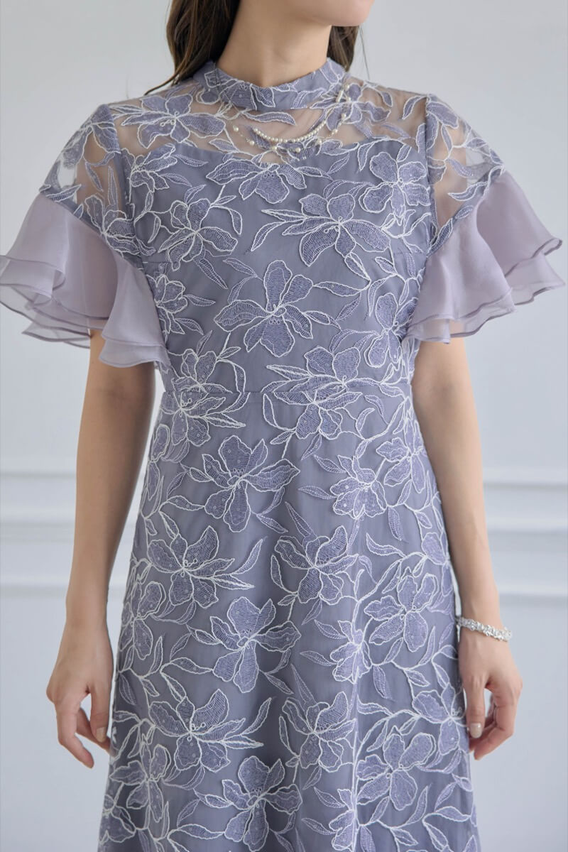 ブルーのフリルスリーブスパンコールドレスの商品画像5 ブルーのフリルスリーブスパンコールドレスの商品画像5