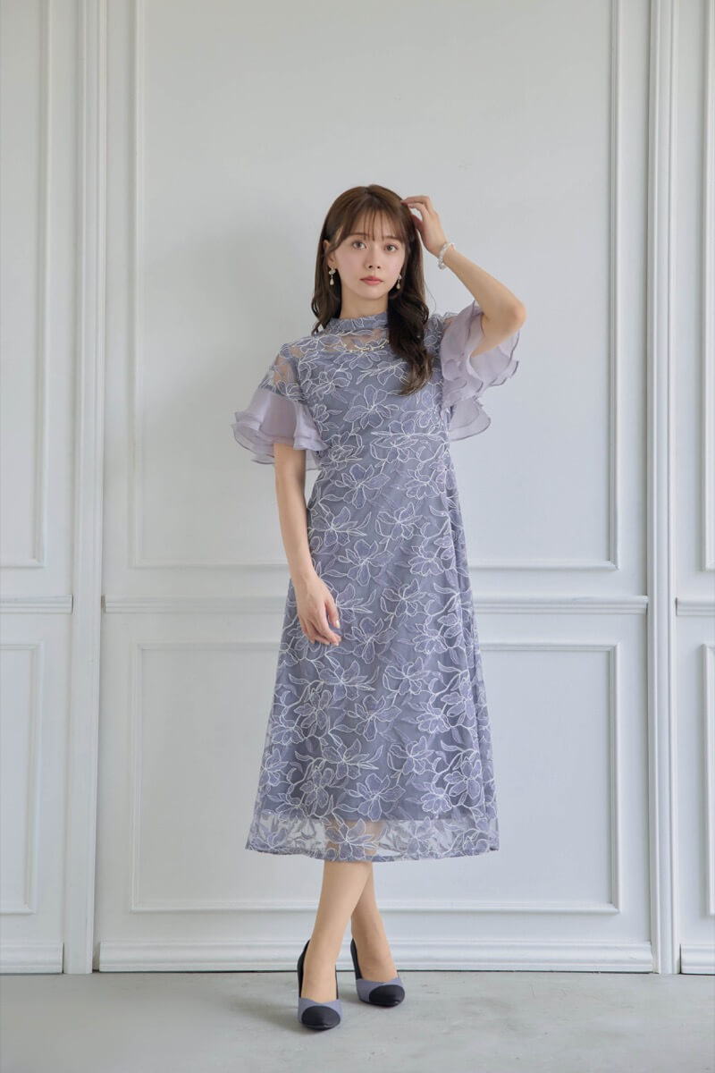 ブルーのフリルスリーブスパンコールドレスの商品画像8 ブルーのフリルスリーブスパンコールドレスの商品画像8