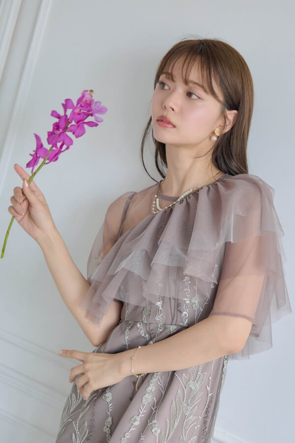 ブラウンのマルチケープ付きIラインドレス | Dorry doll | M | A-3016