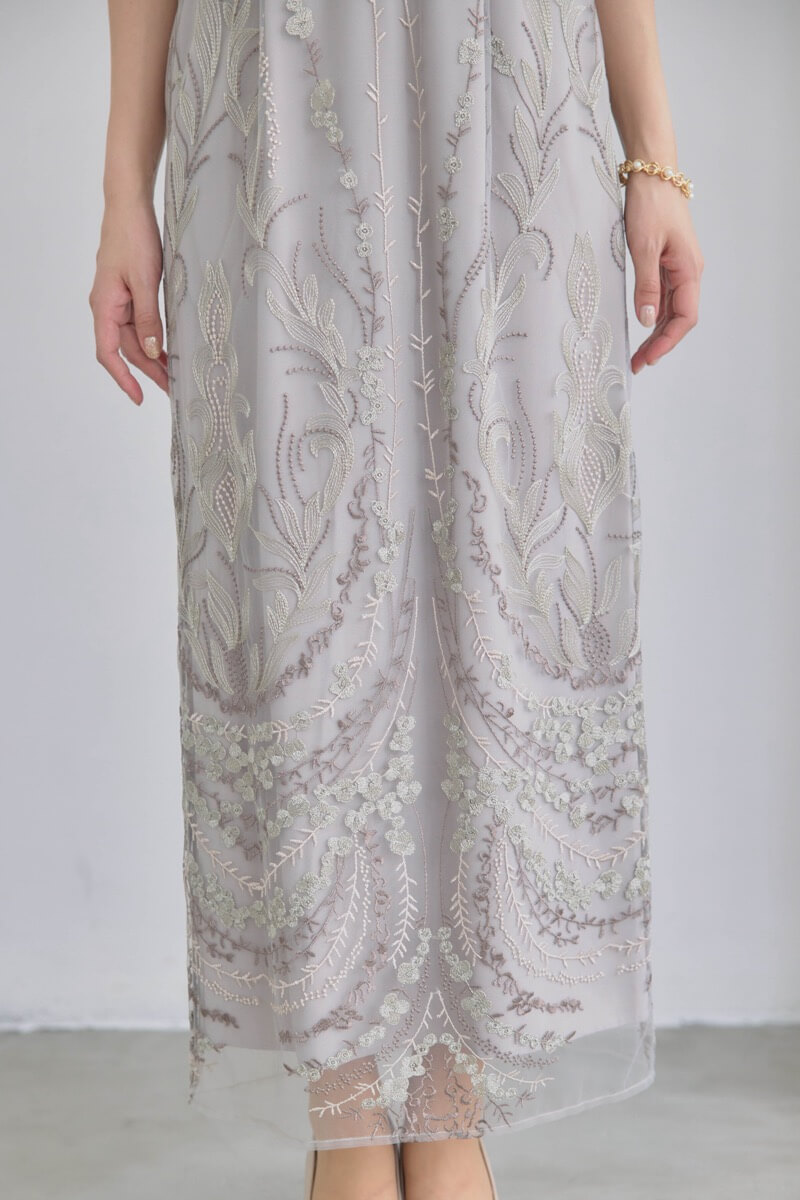 ベージュのマルチケープ付きIラインドレスの商品画像7 ベージュのマルチケープ付きIラインドレスの商品画像7