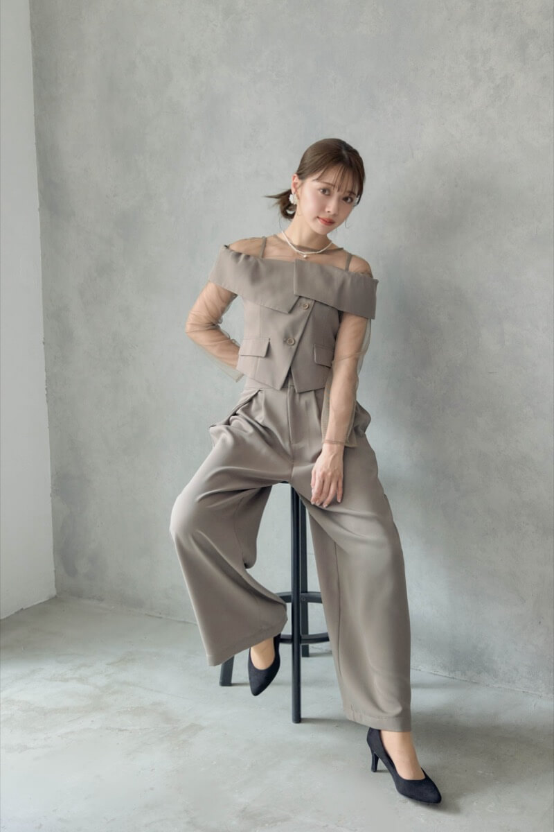 ベージュのMulti wayyトップスセットパンツドレス