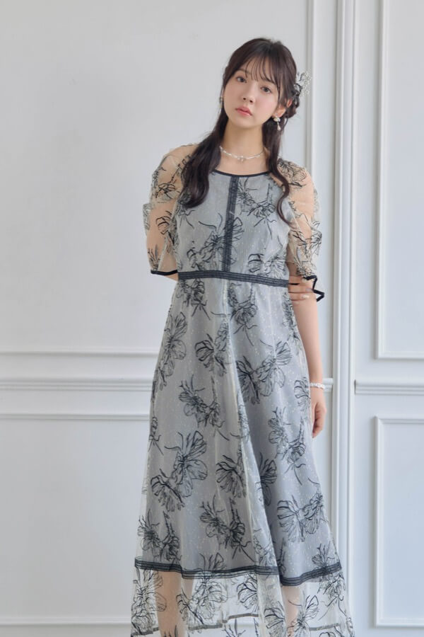 グレーのドローイングフラワードレス | Dorry doll | M | A-3025