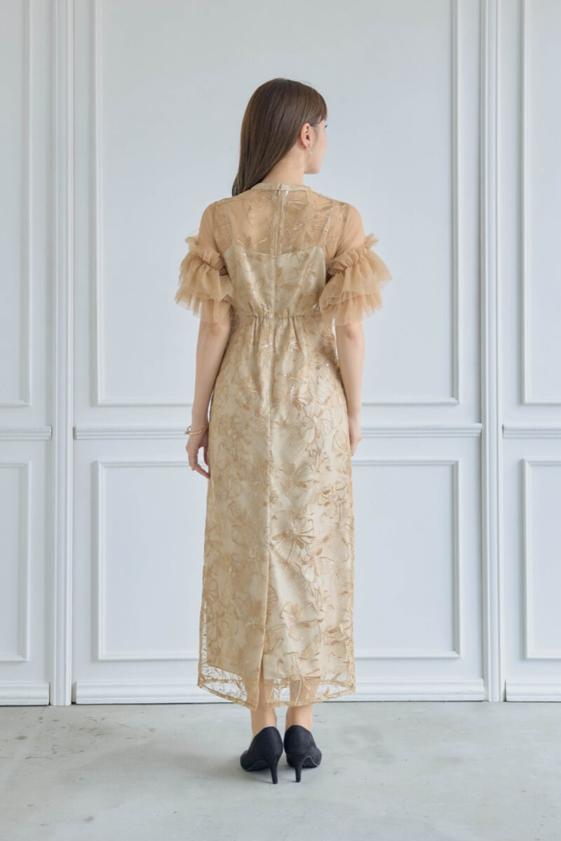 イエローのスパンコール刺繍レースドレスの商品画像4