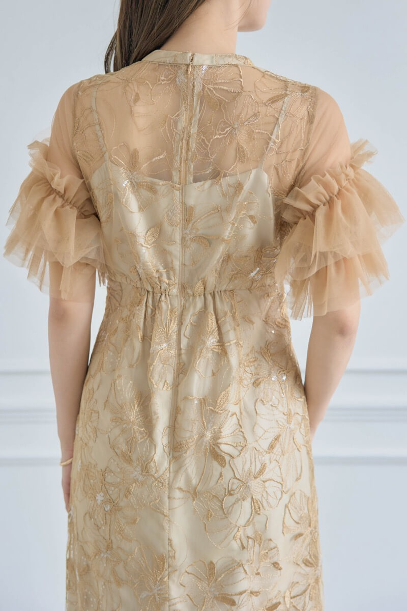 イエローのスパンコール刺繍レースドレスの商品画像6