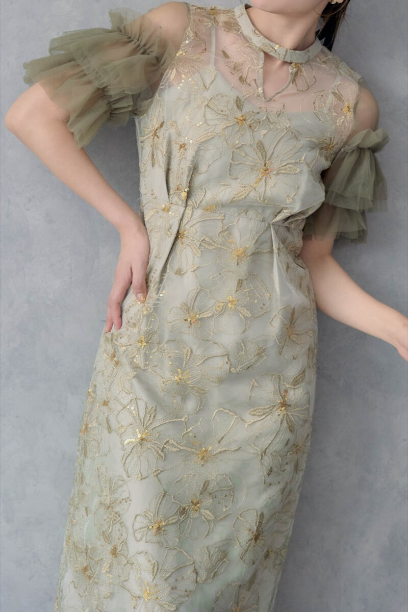 ライトグリーンのスパンコール刺繍レースドレスの商品画像11 ライトグリーンのスパンコール刺繍レースドレスの商品画像11