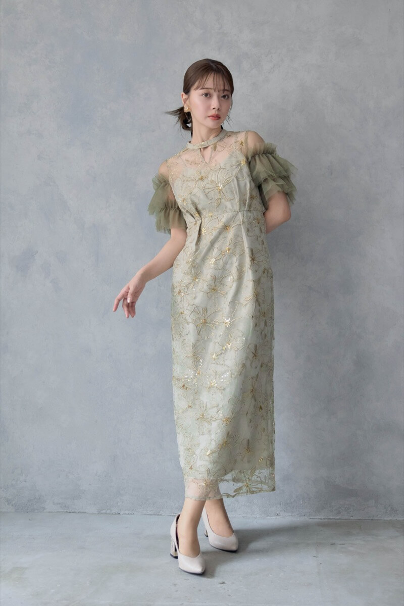 ライトグリーンのスパンコール刺繍レースドレスの商品画像12 ライトグリーンのスパンコール刺繍レースドレスの商品画像12