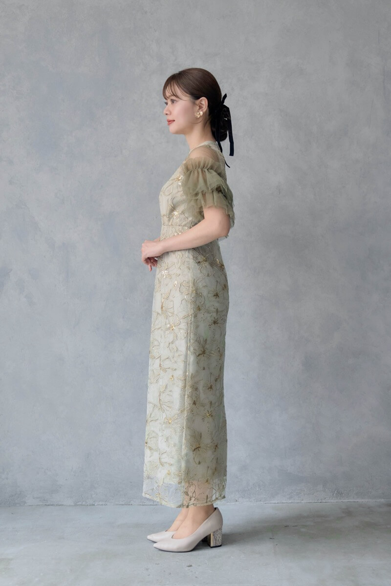 ライトグリーンのスパンコール刺繍レースドレスの商品画像3 ライトグリーンのスパンコール刺繍レースドレスの商品画像3