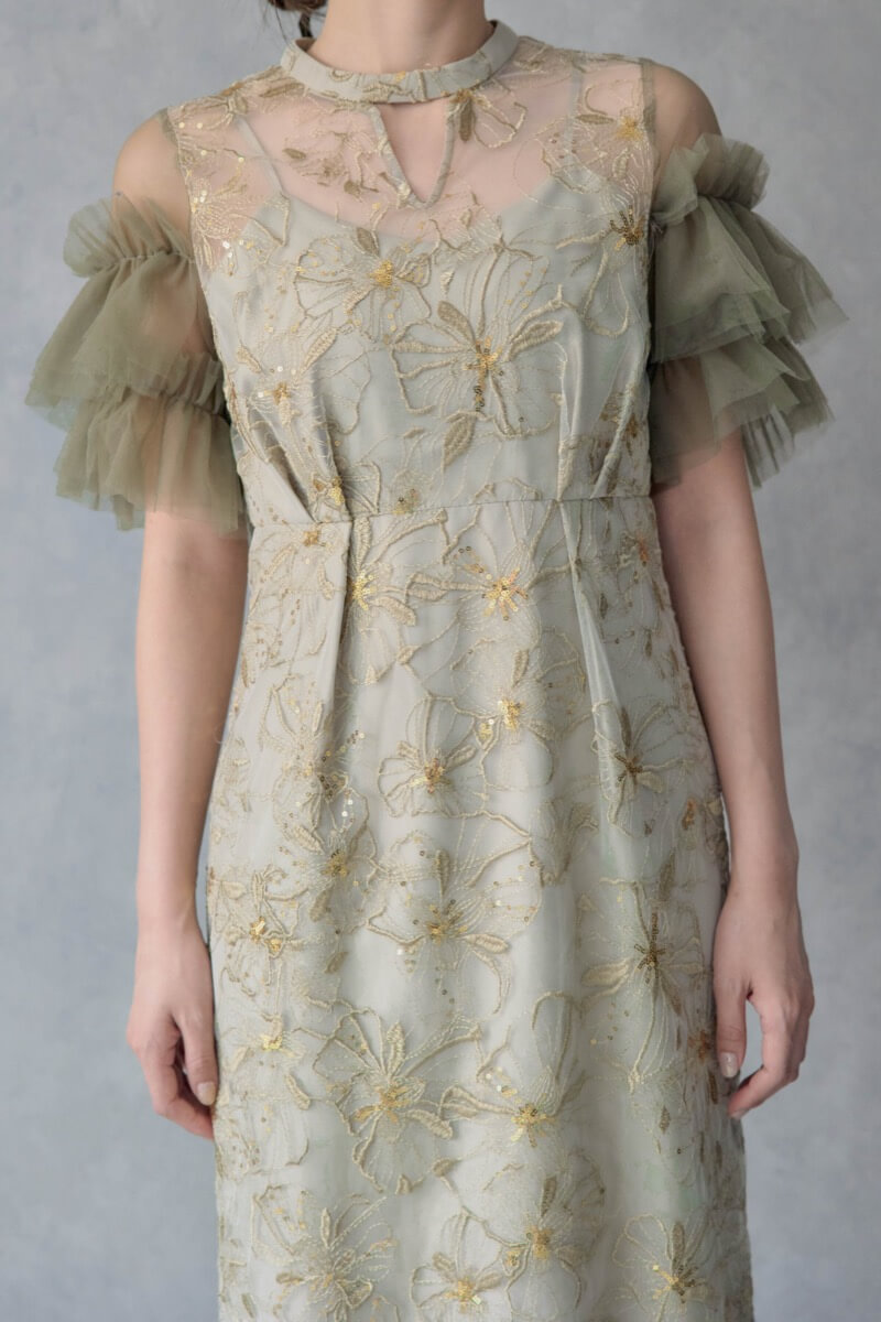 ライトグリーンのスパンコール刺繍レースドレスの商品画像5 ライトグリーンのスパンコール刺繍レースドレスの商品画像5