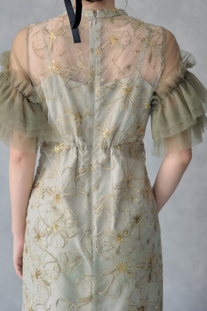 ライトグリーンのスパンコール刺繍レースドレスの商品画像6 ライトグリーンのスパンコール刺繍レースドレスの商品画像6