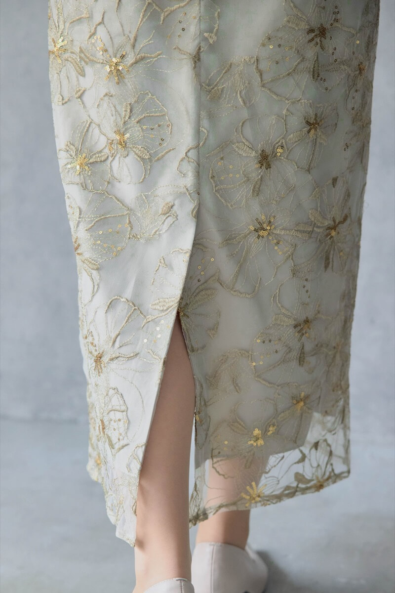 ライトグリーンのスパンコール刺繍レースドレスの商品画像7 ライトグリーンのスパンコール刺繍レースドレスの商品画像7