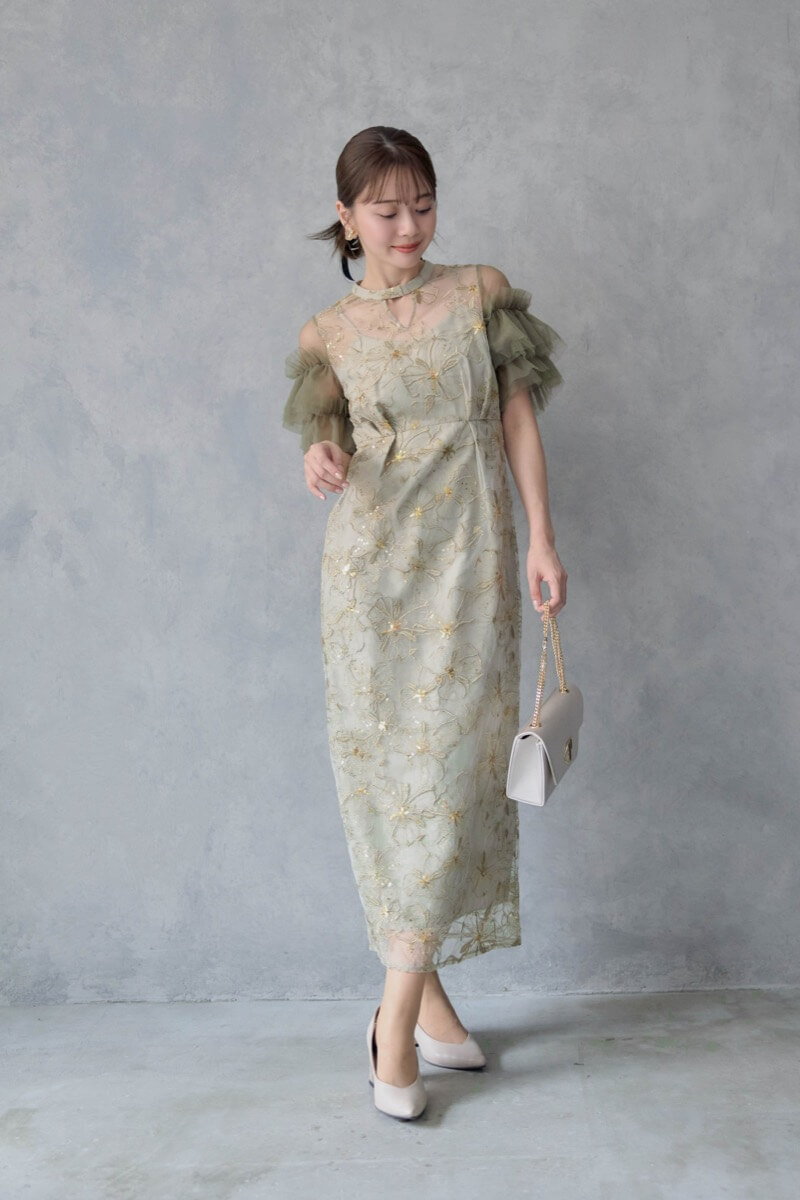 ライトグリーンのスパンコール刺繍レースドレスの商品画像8 ライトグリーンのスパンコール刺繍レースドレスの商品画像8