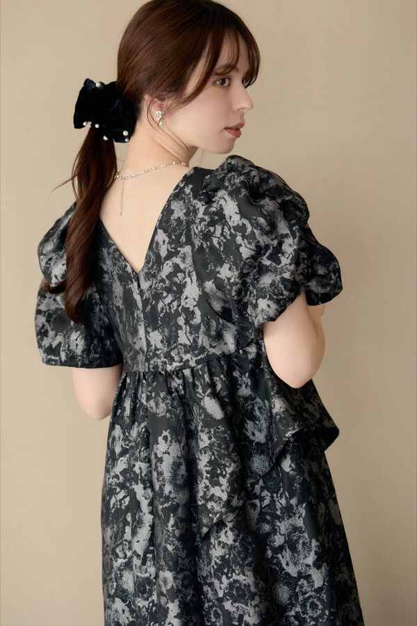 グレーのバブルスリーブジャガードドレス | ANDRESD | L～マタニティ | A-3043