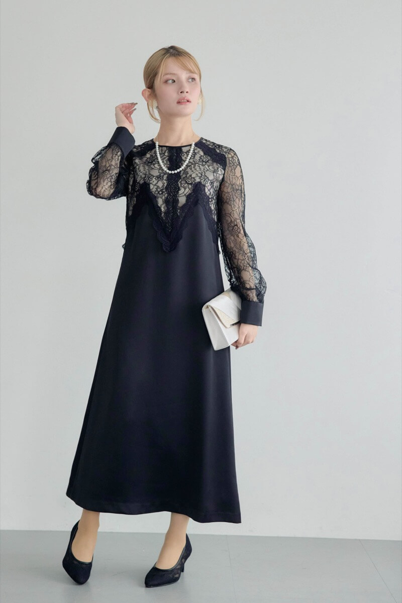 ブラックのフロントデザインレースドレスの商品画像12