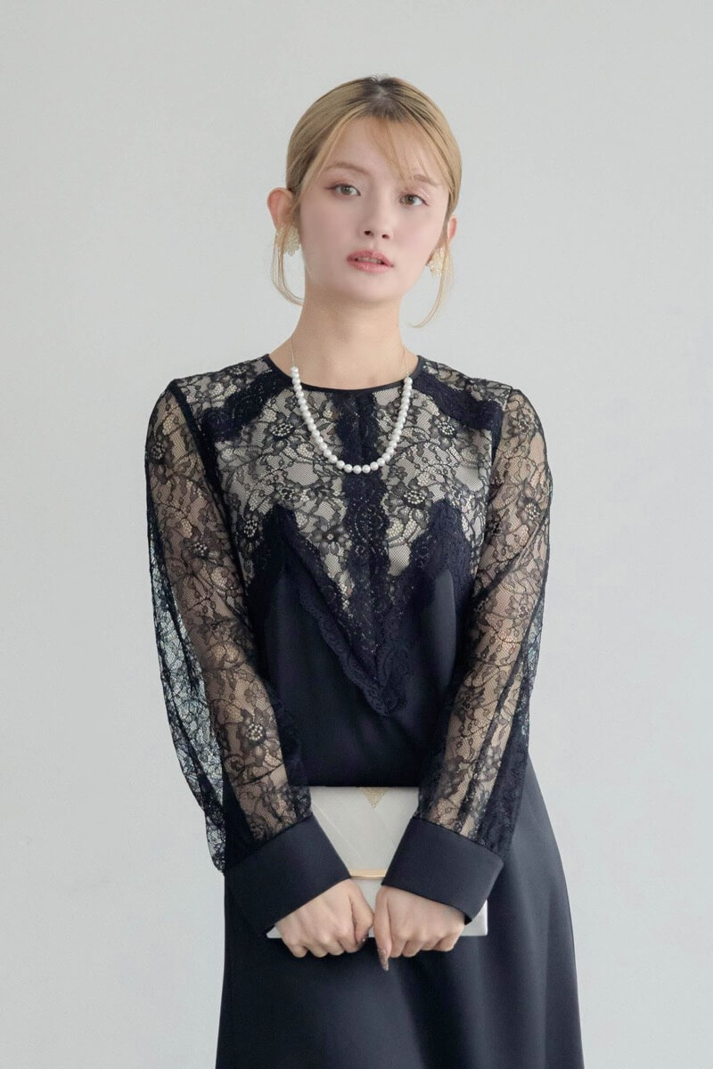 ブラックのフロントデザインレースドレスの商品画像13