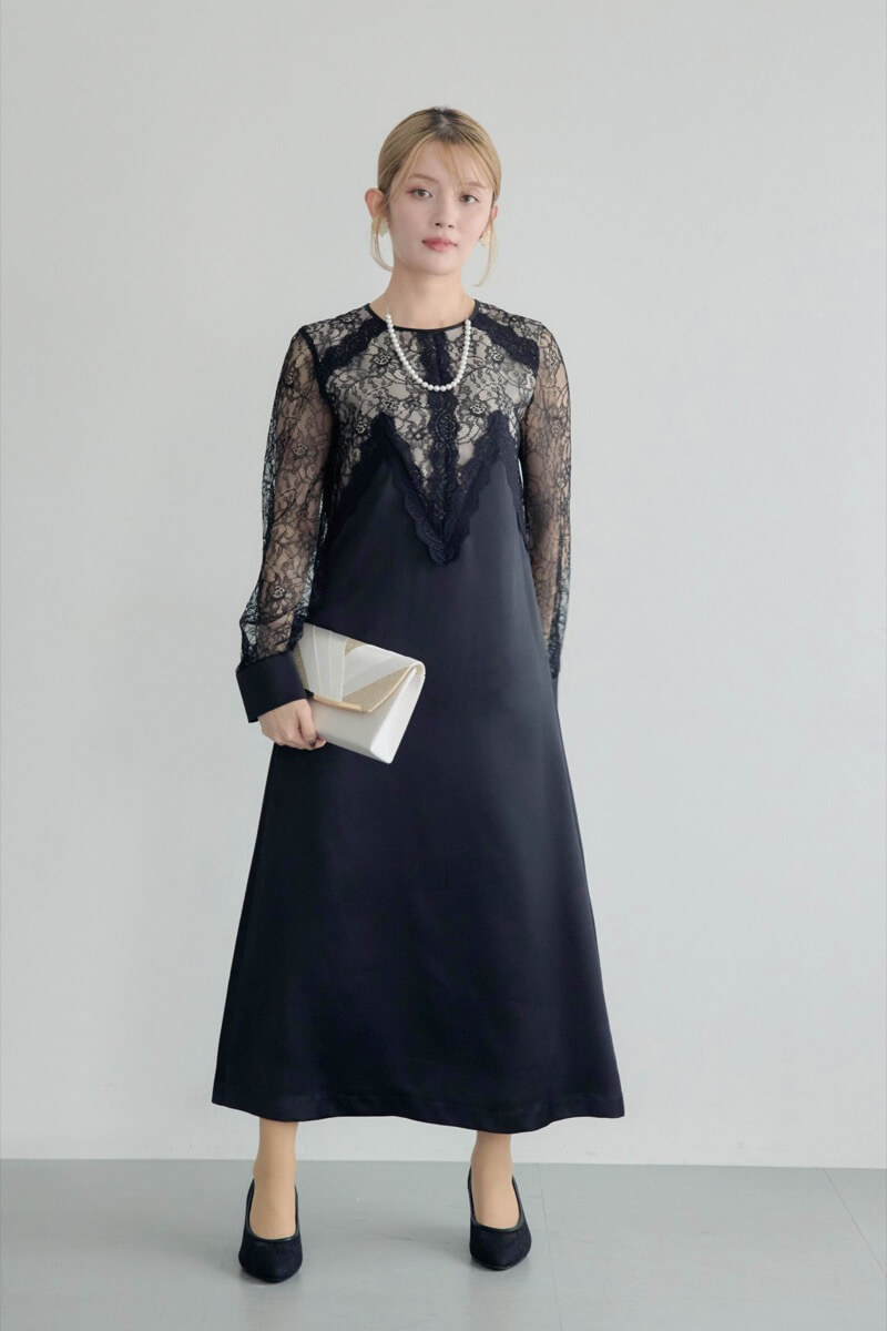 ブラックのフロントデザインレースドレスの商品画像14