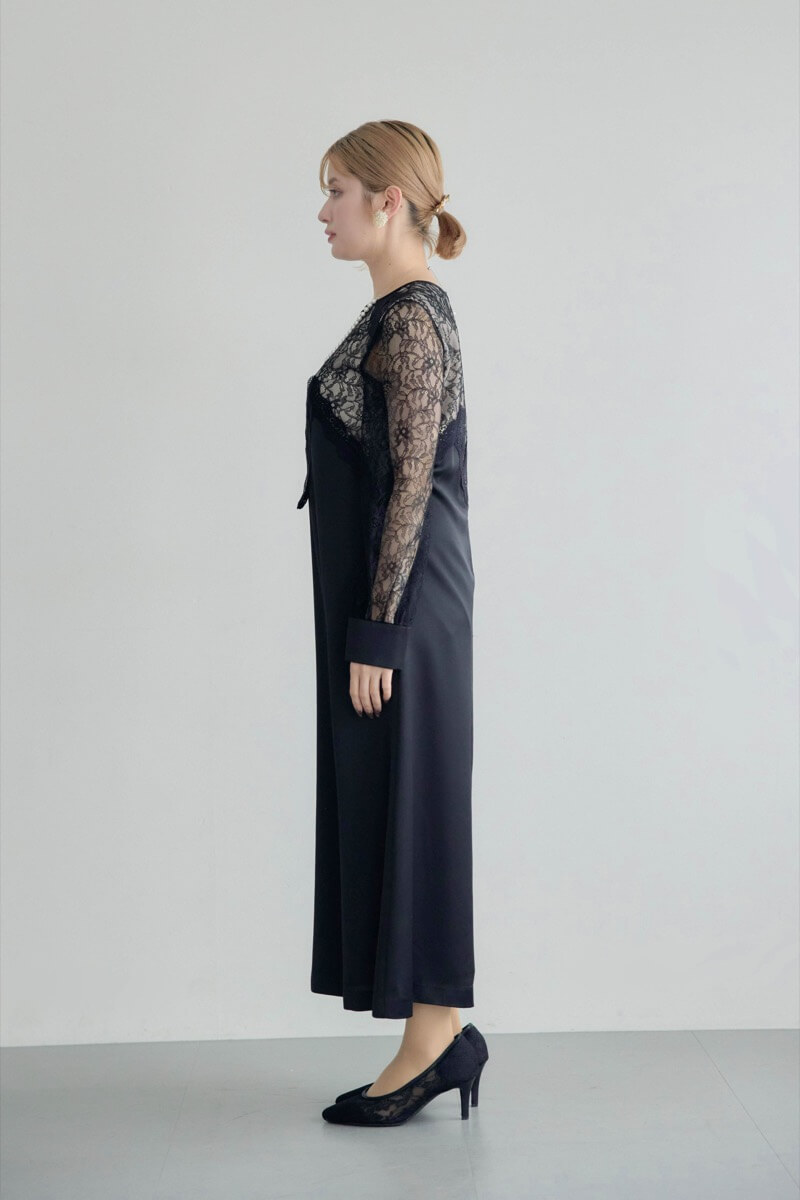 ブラックのフロントデザインレースドレスの商品画像3