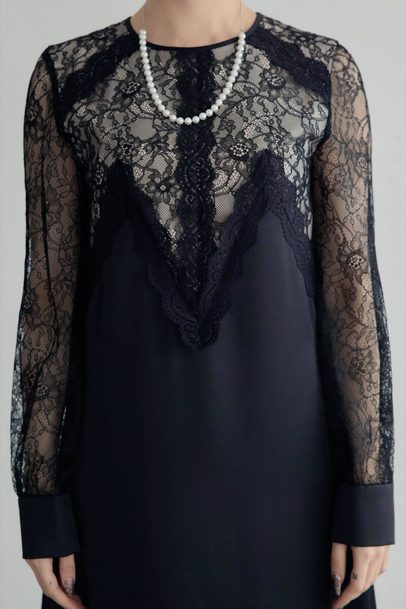 ブラックのフロントデザインレースドレスの商品画像5