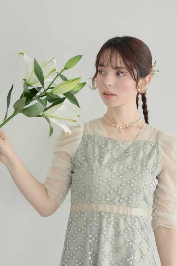 グリーンのダイヤフラワーレースドレス | Dorry doll | M | A-3050