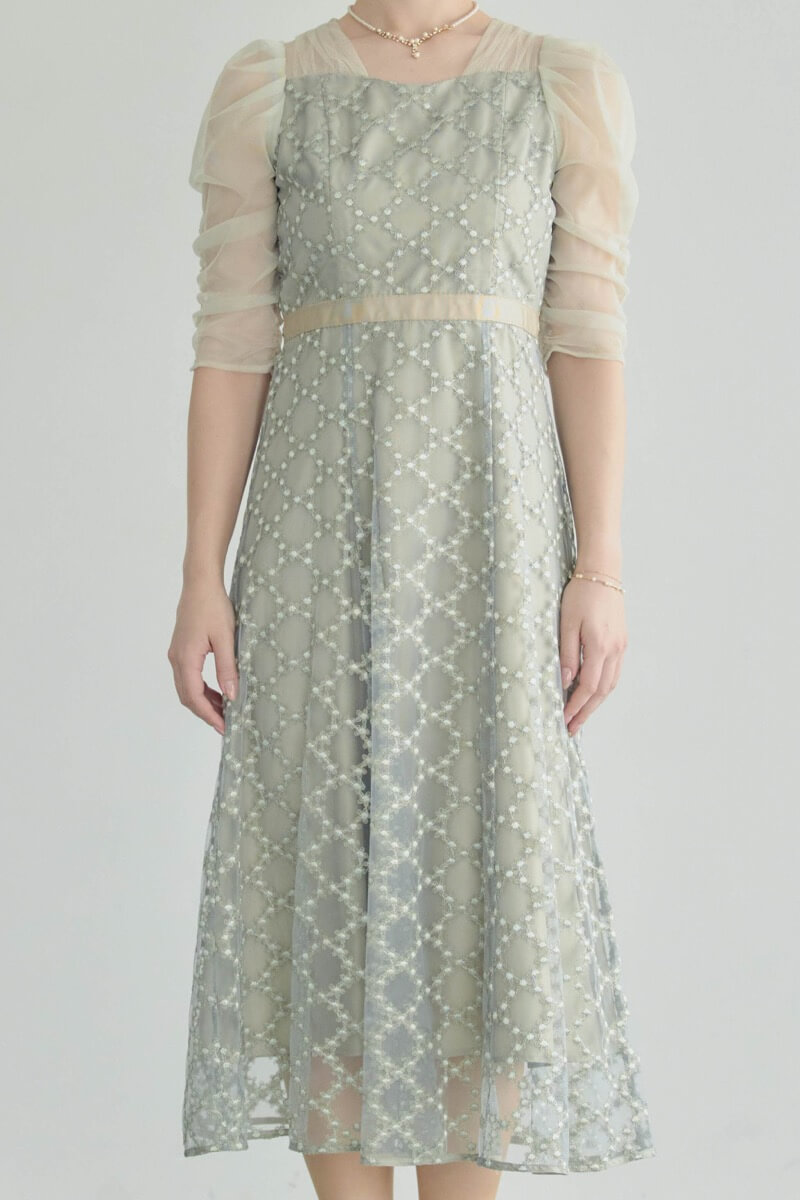 グリーンのダイヤフラワーレースドレスの商品画像10