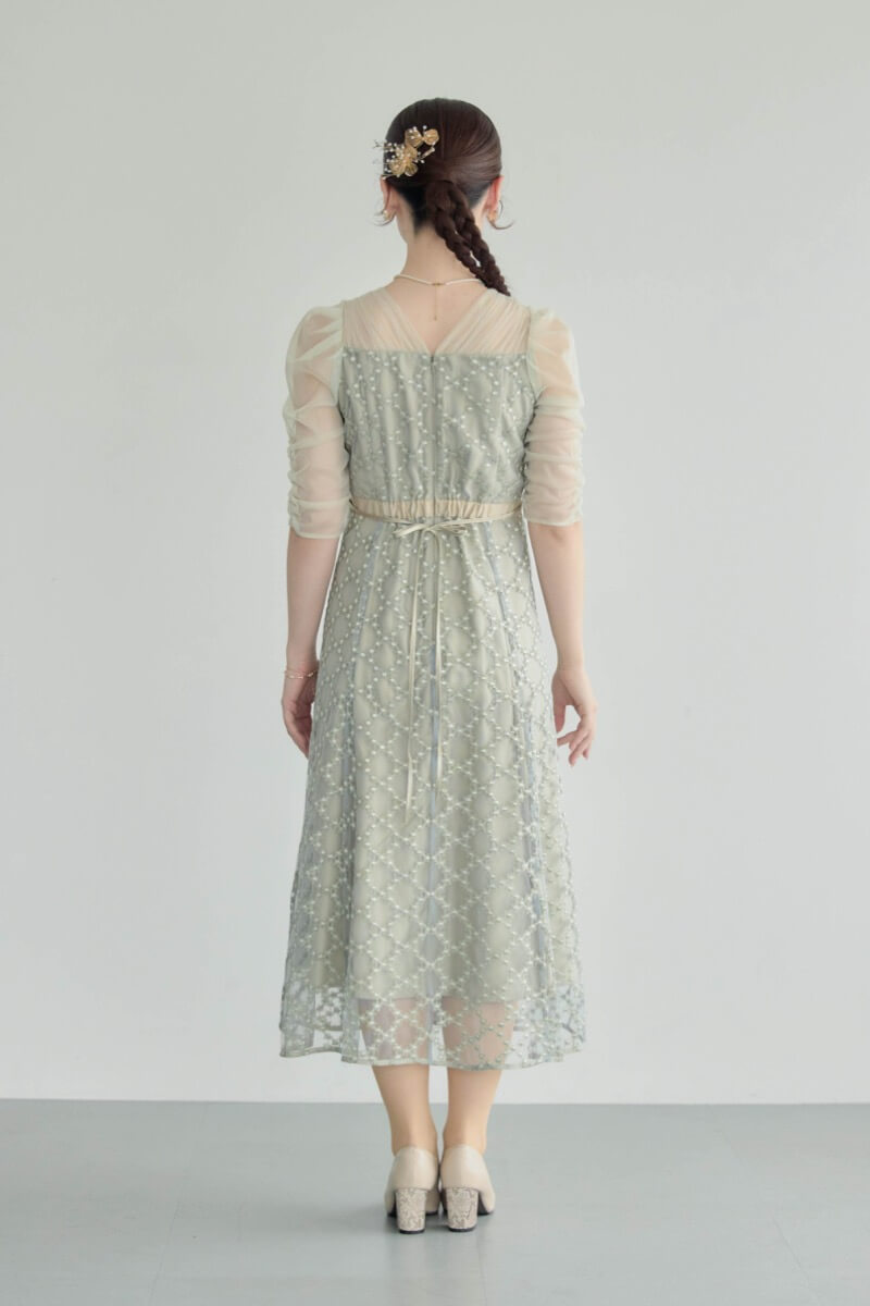 グリーンのダイヤフラワーレースドレスの商品画像4