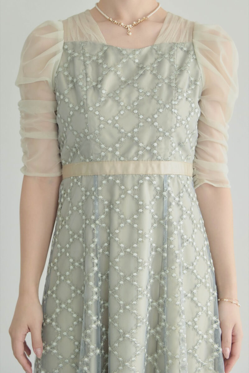 グリーンのダイヤフラワーレースドレスの商品画像5
