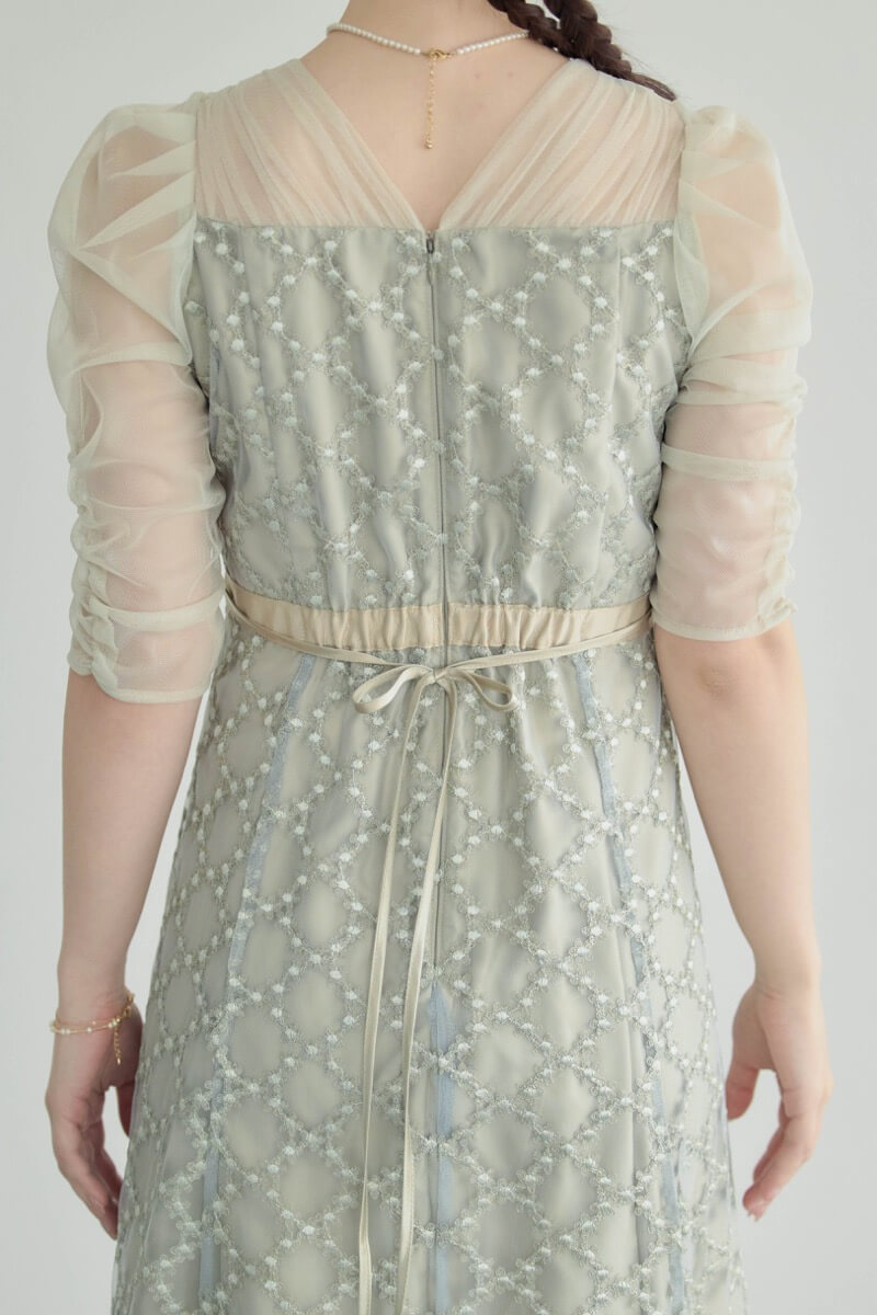 グリーンのダイヤフラワーレースドレスの商品画像6