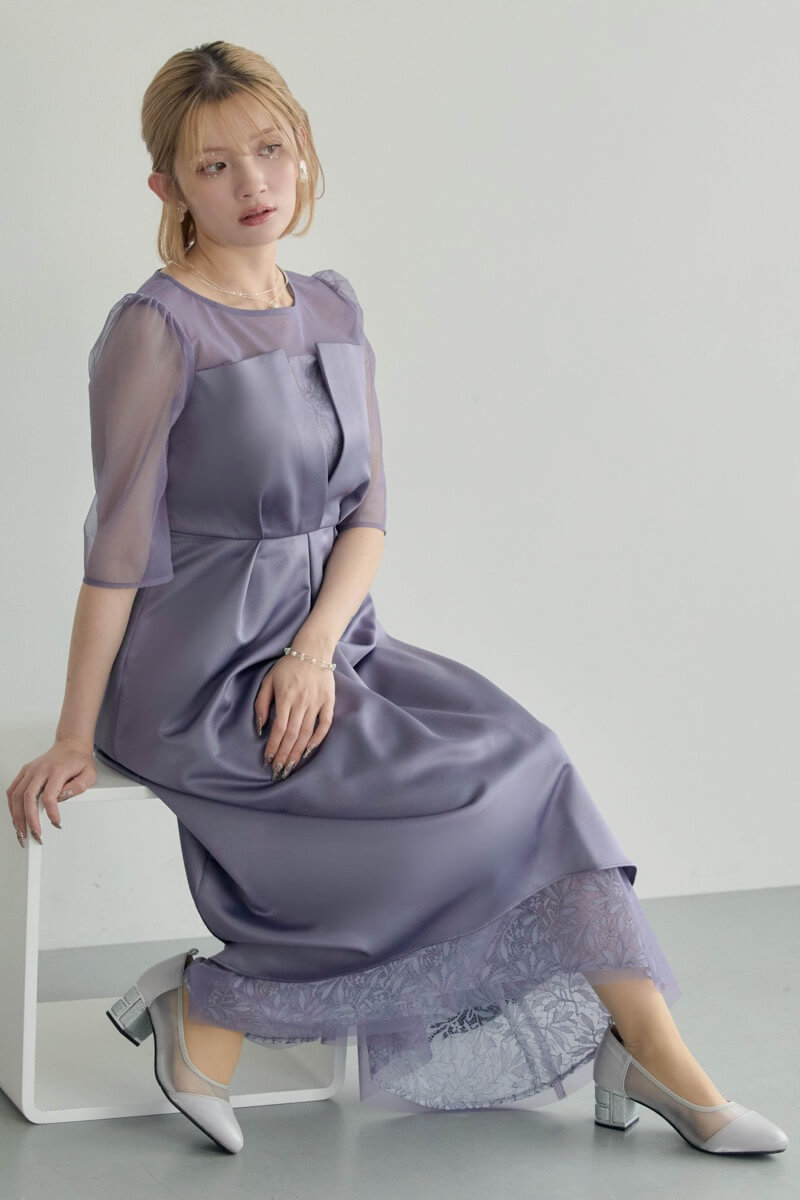 ブルーのシアーチュールビスチェドレスの商品画像1