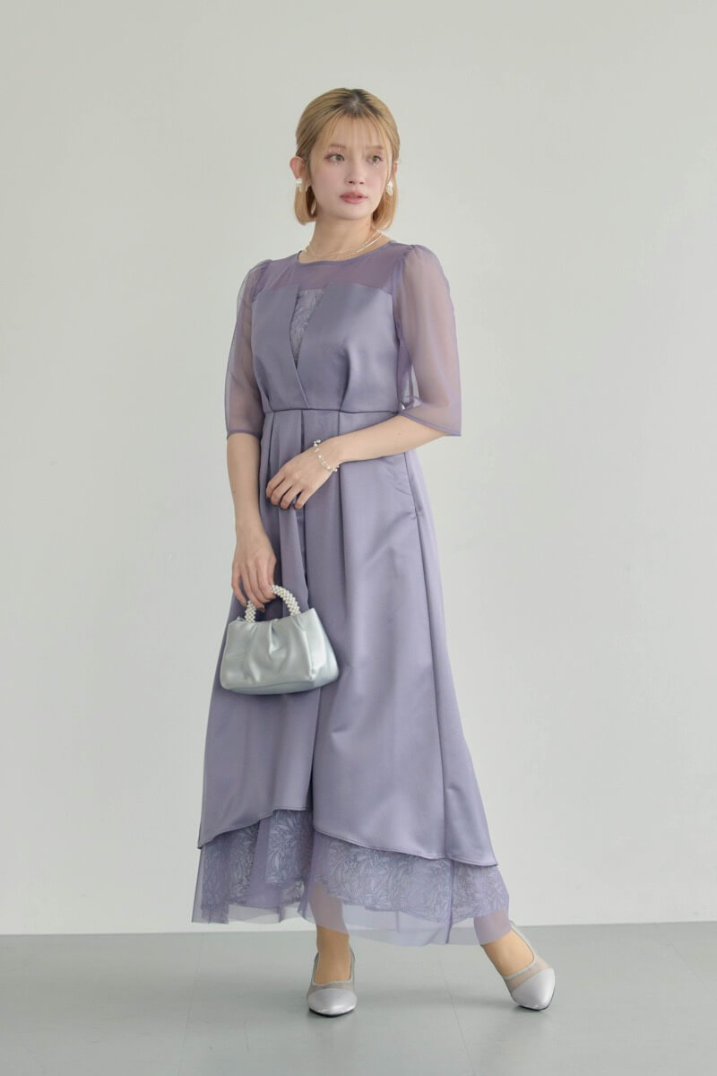 ブルーのシアーチュールビスチェドレス